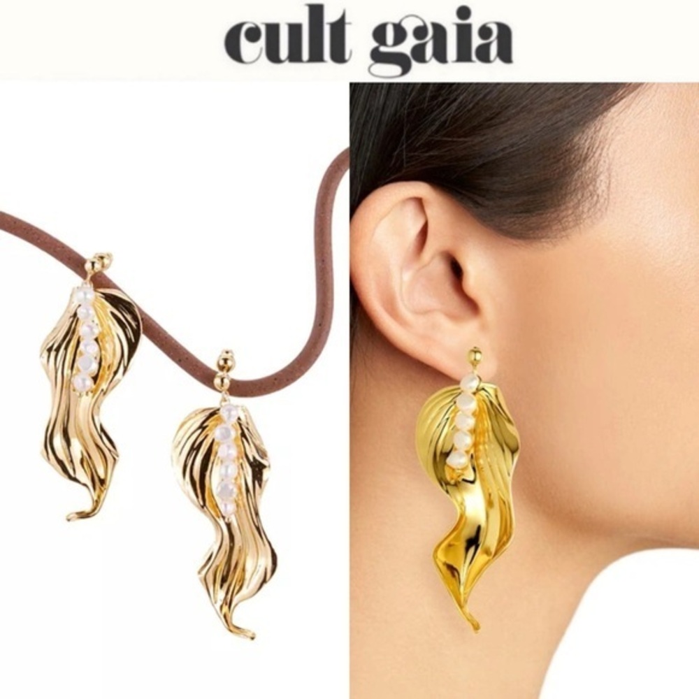 CULT GAIA Nina Cultured Freshwater Pearl Leaf Drop Gold Earrings 170$